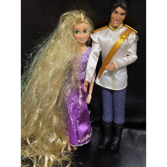 Other - Disney‎ Tangled Rapunzel and Prince Charming Doll Set Blonde Hair Sparkle Dress